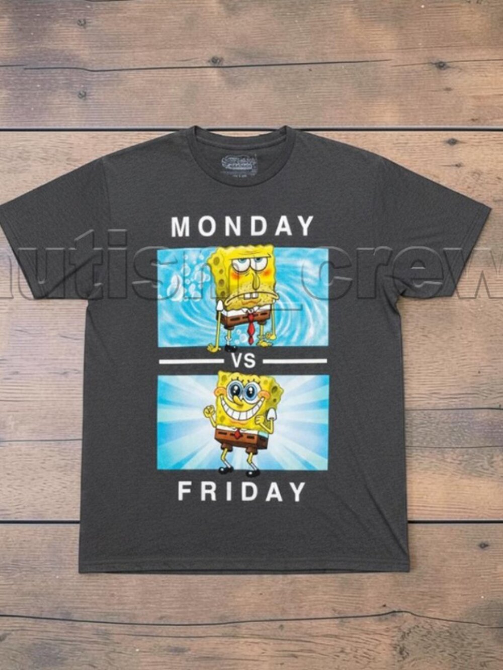 B💲9 💥♻ SpongeBob SquarePants Monday vs Friday Grey Graphic TEE | Sz 3X | A0029
